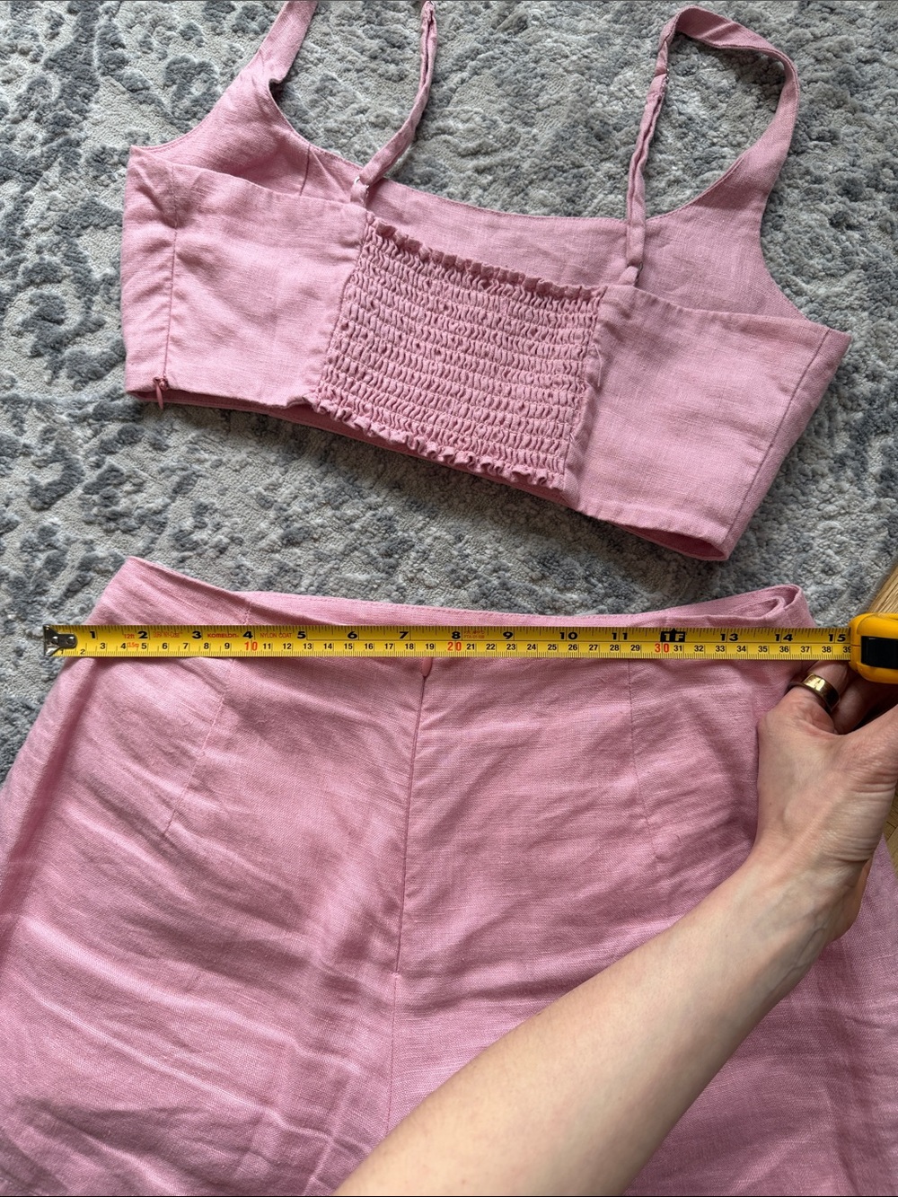Reformation Sz 4 France Linen Two Piece Pink Mini Skort and Crop Top set - Picture 11 of 16